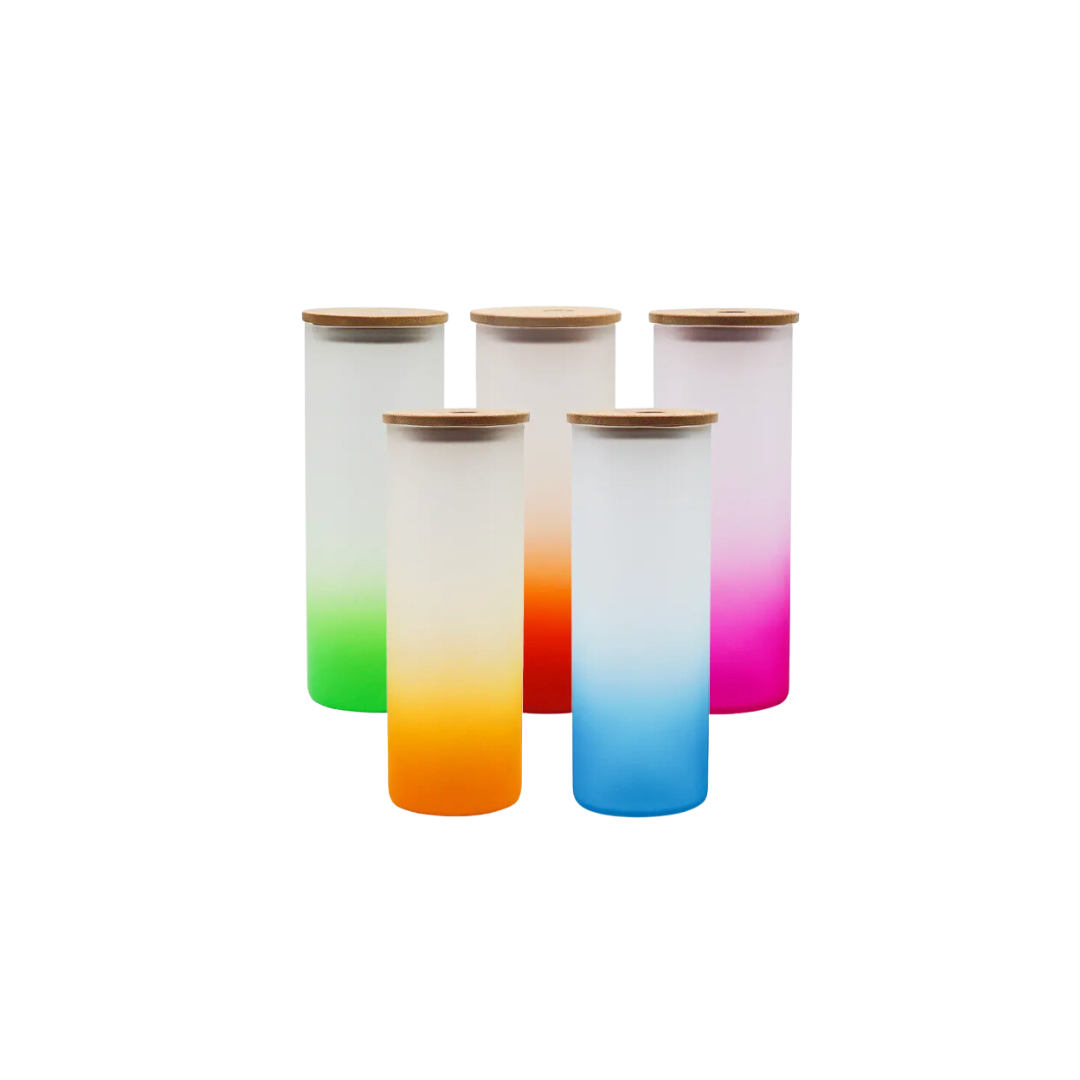 16 ounce Sublimation Blanks Glass Jar Frosted Gradient Color Glass With Bamboo Lid And Straw