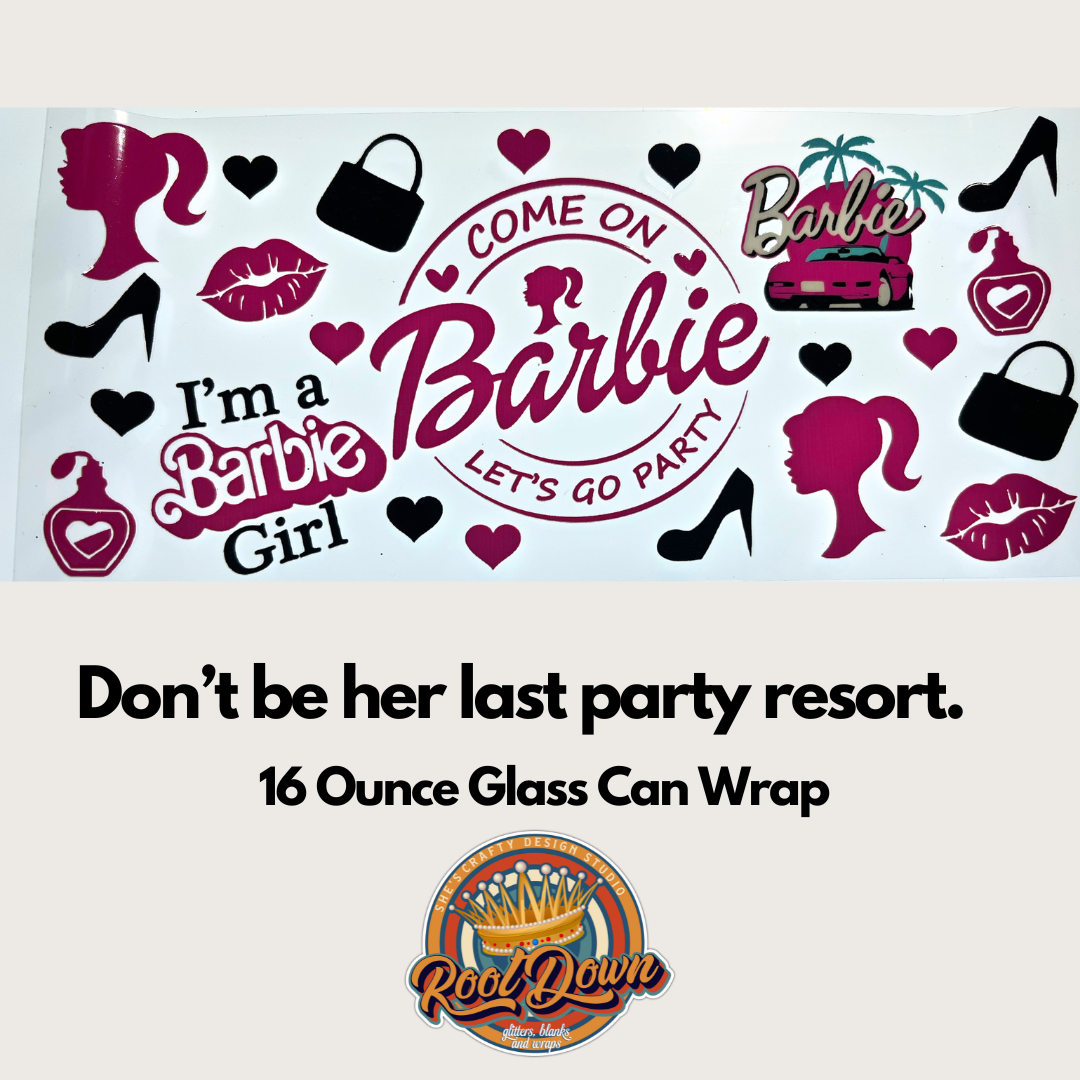 Barbie Pink - 16. Ounce Glass Can UV DTF Wrap