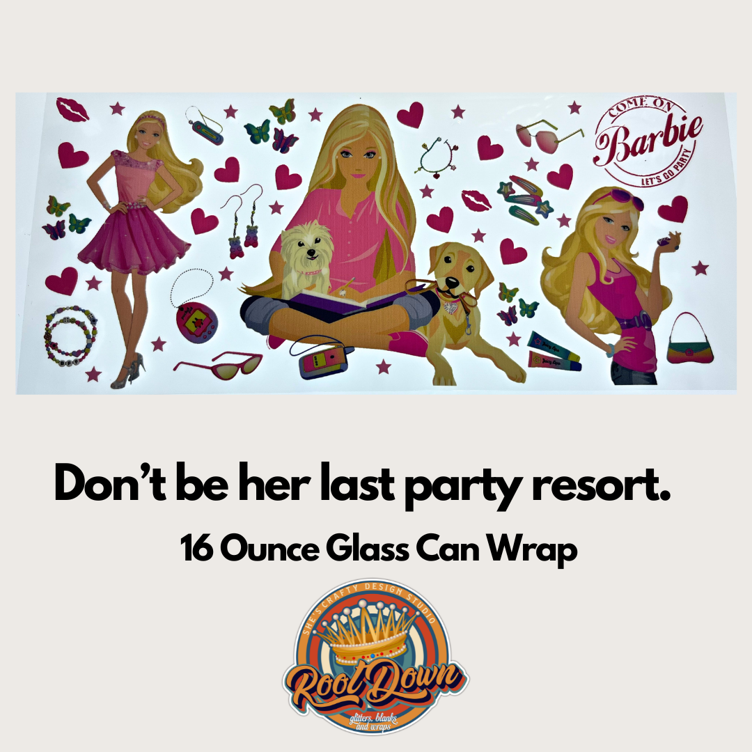 Barbie Pink - 16. Ounce Glass Can UV DTF Wrap