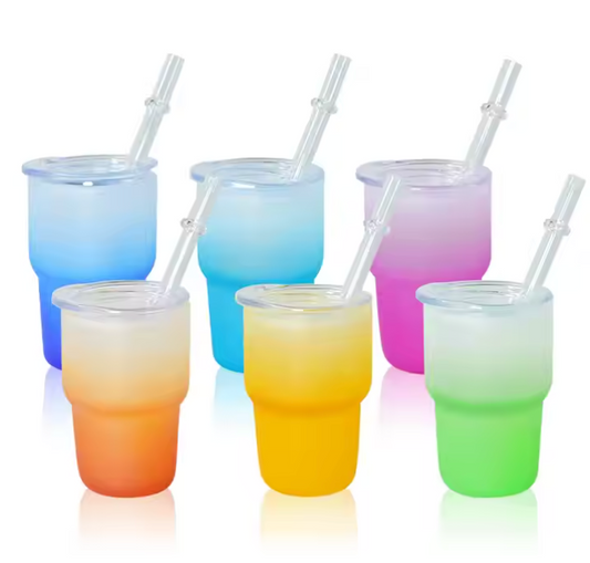 3 Ounce Sure Shot Frosted Gradient Mini Tumbler Glasses with straws